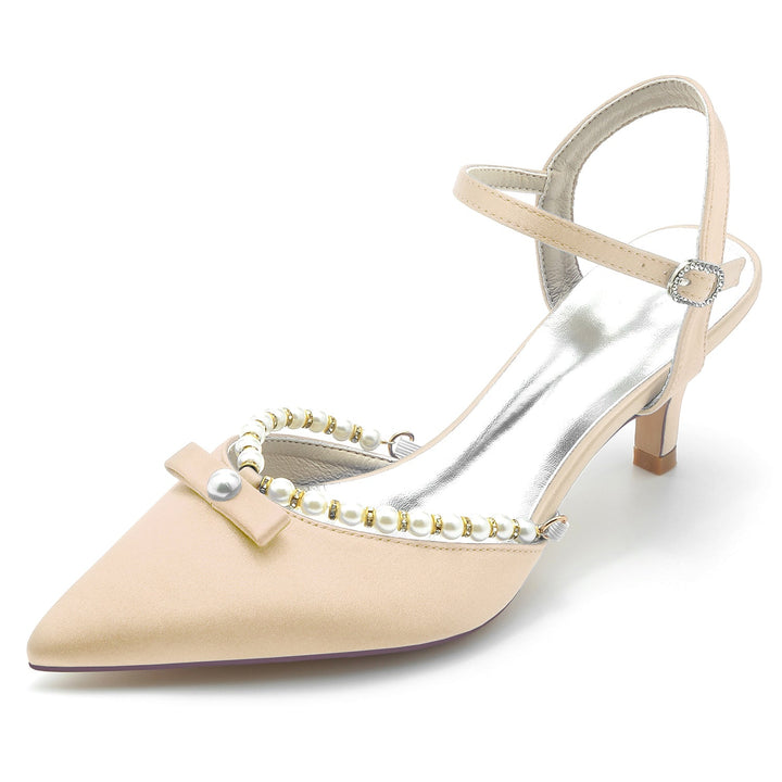 Chaussures de Mariage pour Femmes en Perles Blanches, Chaussures de Mariée à Bout Pointu et à Boucle Moyenne