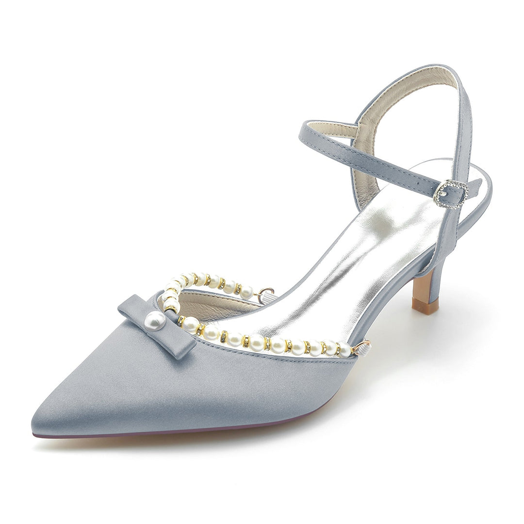Chaussures de Mariage pour Femmes en Perles Blanches, Chaussures de Mariée à Bout Pointu et à Boucle Moyenne