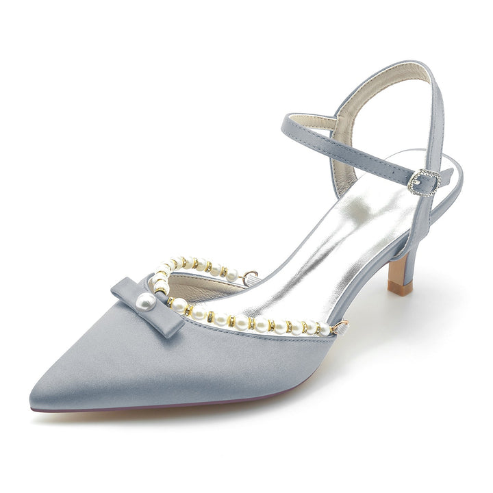 Chaussures de Mariage pour Femmes en Perles Blanches, Chaussures de Mariée à Bout Pointu et à Boucle Moyenne