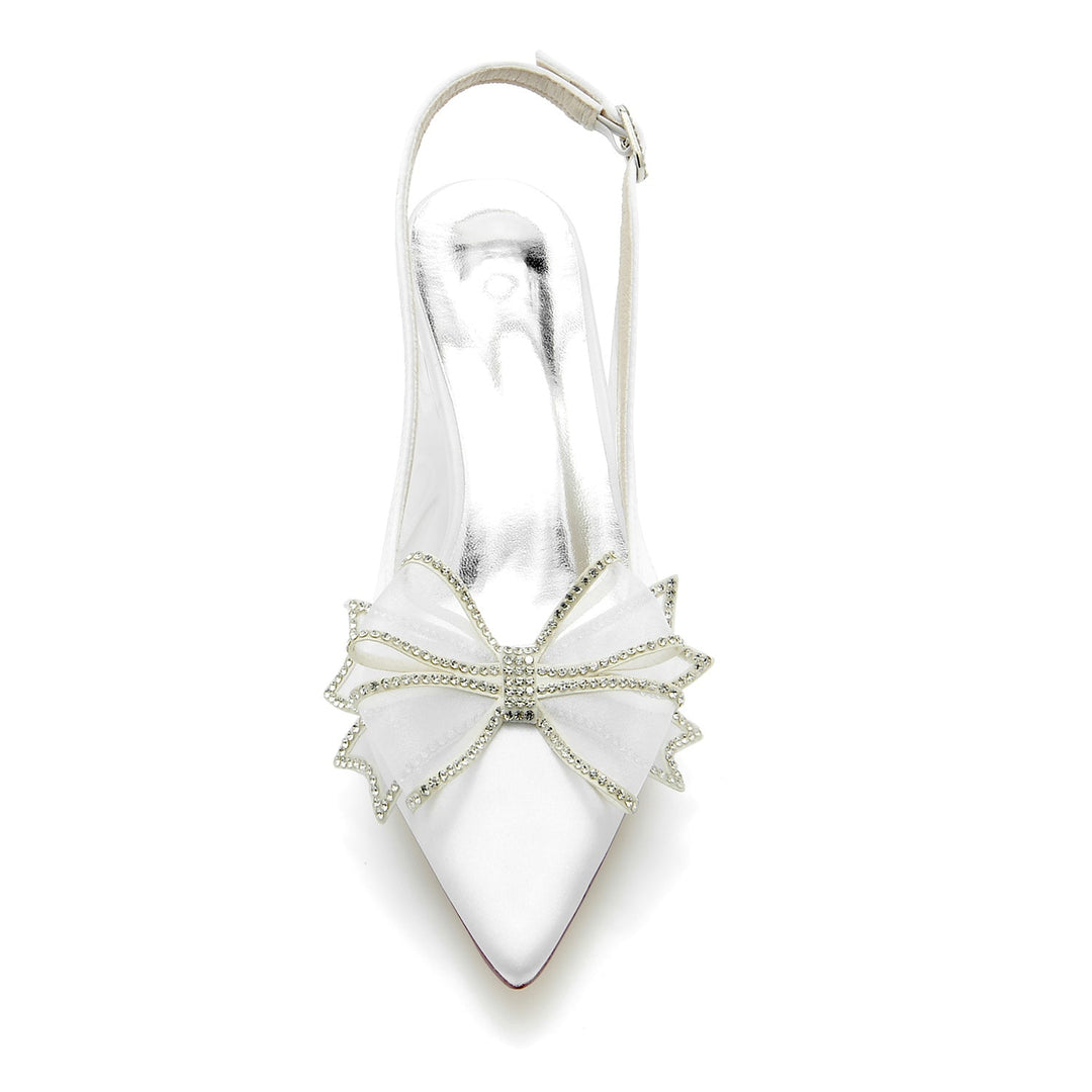 Chaussures de Mariage pour Femmes en Satin de Soie avec Nœud et Talon Moyen et Bout Pointu avec Boucle