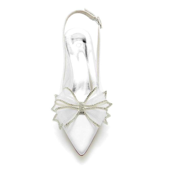 Chaussures de Mariage pour Femmes en Satin de Soie avec Nœud et Talon Moyen et Bout Pointu avec Boucle
