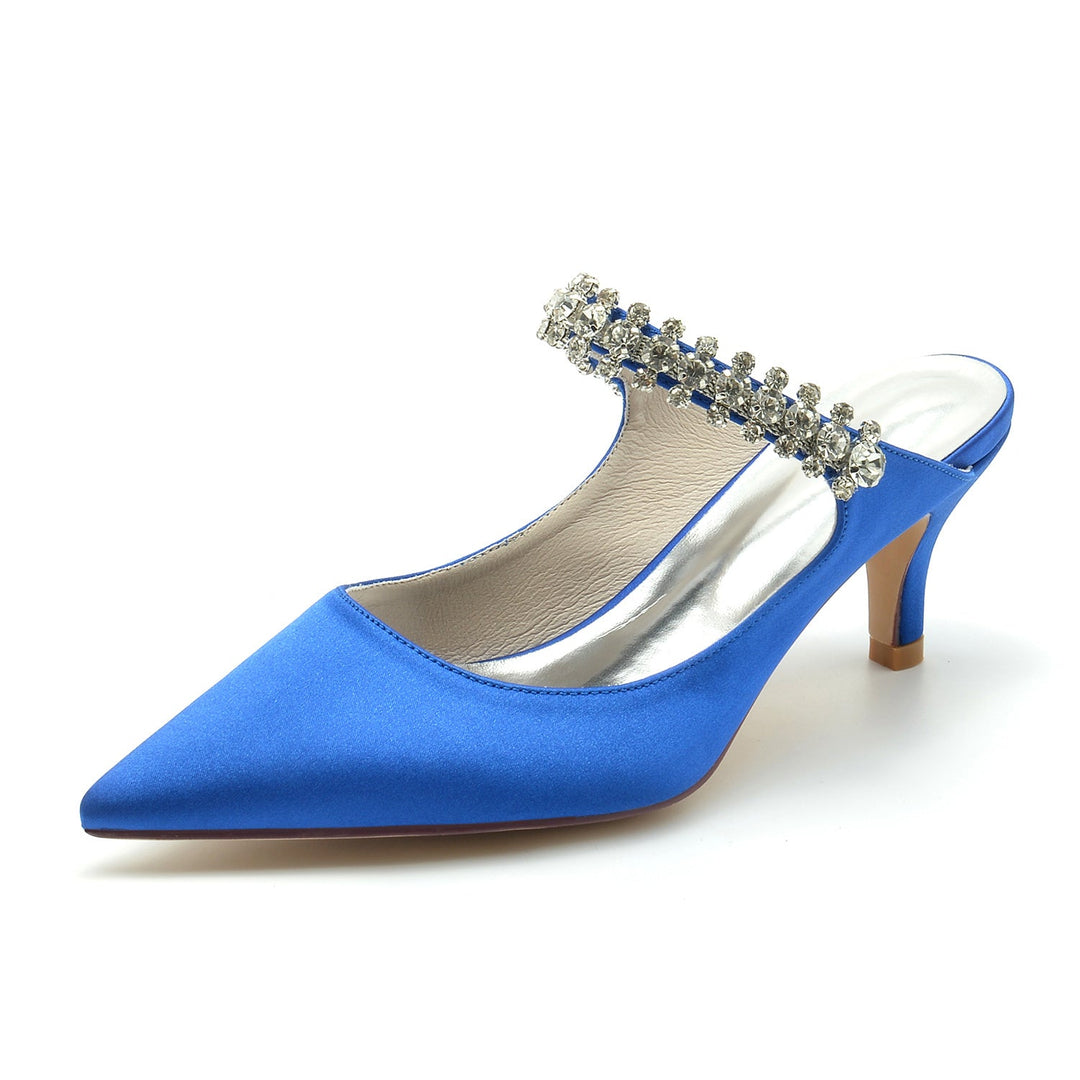 Chaussures de Mariage pour Femmes, Chaussures de Mariée Confortables à Talon Moyen et Bout Pointu avec Strass