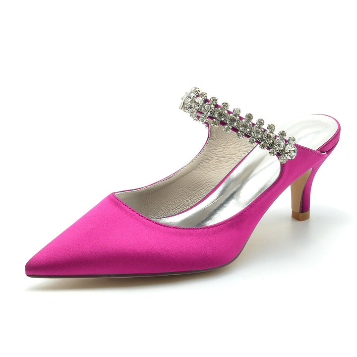 Chaussures de Mariage pour Femmes, Chaussures de Mariée Confortables à Talon Moyen et Bout Pointu avec Strass