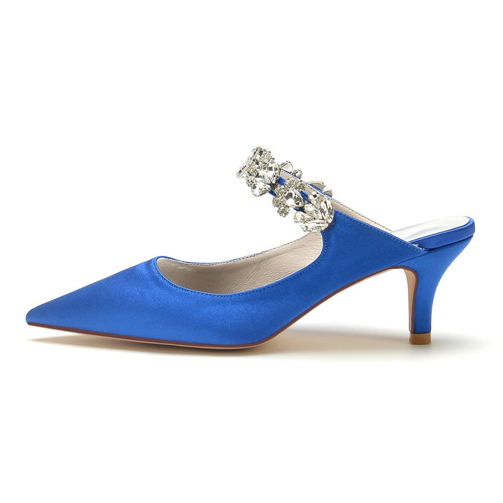 Chaussures de Mariage pour Femmes, Chaussures de Mariée Confortables à Talon Moyen et Bout Pointu avec Strass Blancs