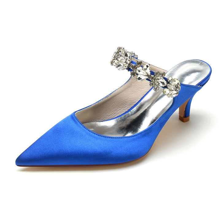 Chaussures de Mariage pour Femmes, Chaussures de Mariée Confortables à Talon Moyen et Bout Pointu avec Strass Blancs