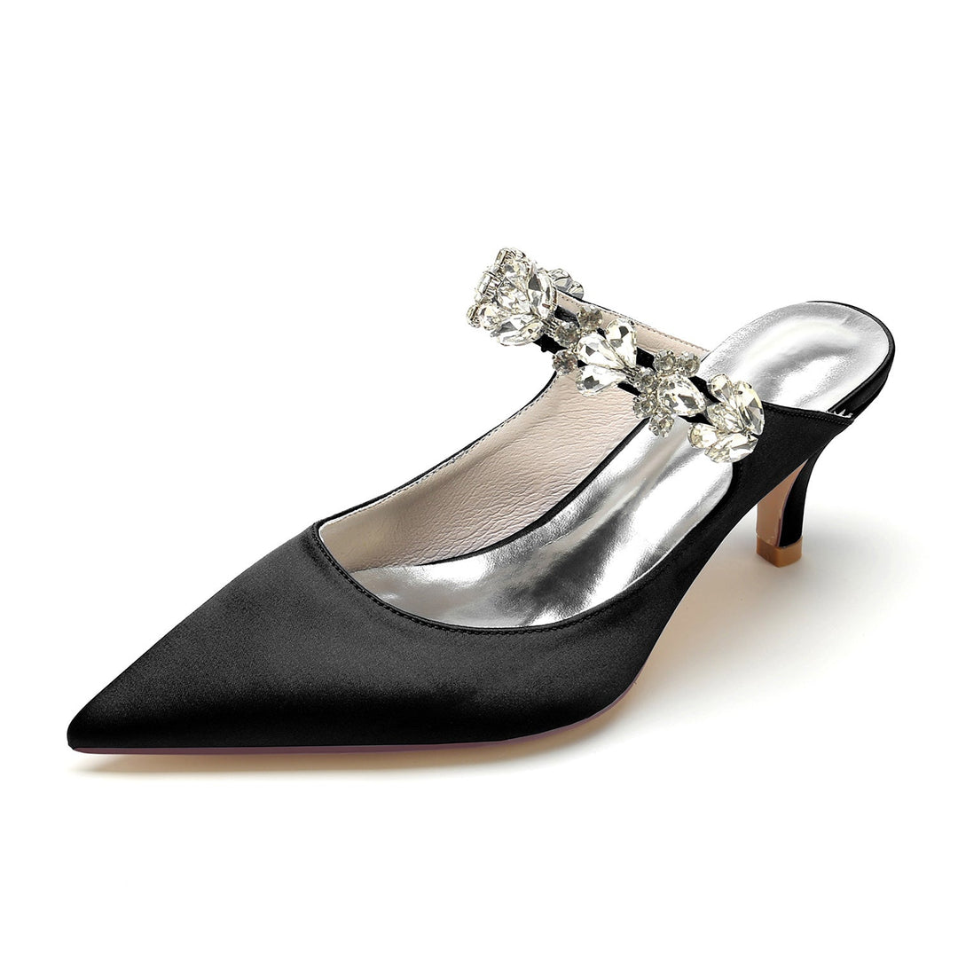 Chaussures de Mariage pour Femmes, Chaussures de Mariée Confortables à Talon Moyen et Bout Pointu avec Strass Blancs
