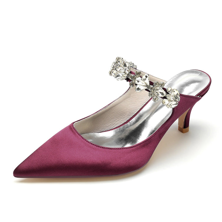 Chaussures de Mariage pour Femmes, Chaussures de Mariée Confortables à Talon Moyen et Bout Pointu avec Strass Blancs