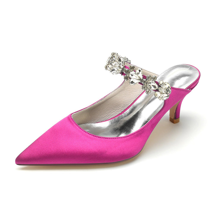 Chaussures de Mariage pour Femmes, Chaussures de Mariée Confortables à Talon Moyen et Bout Pointu avec Strass Blancs