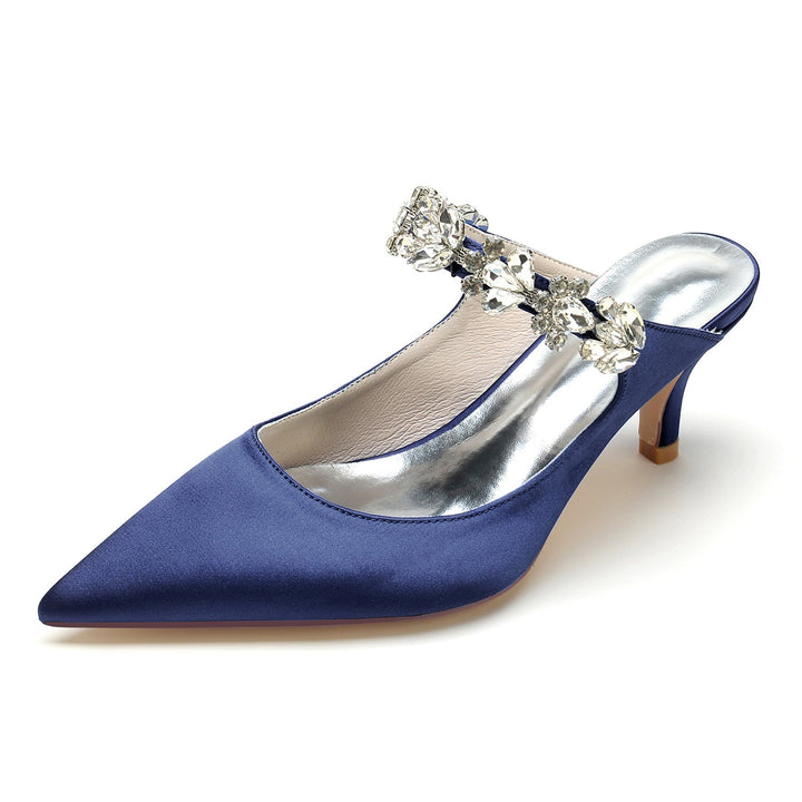 Chaussures de Mariage pour Femmes, Chaussures de Mariée Confortables à Talon Moyen et Bout Pointu avec Strass Blancs