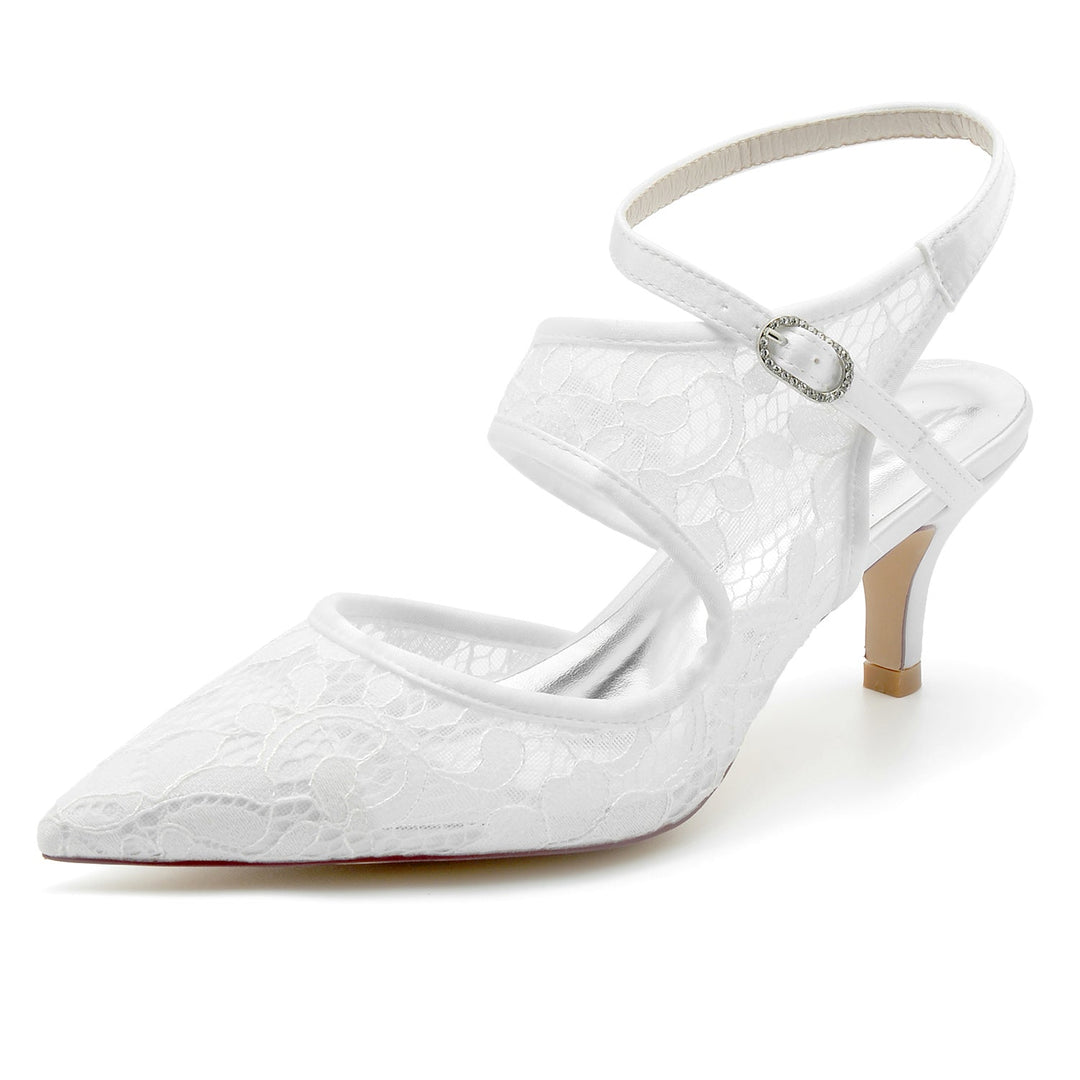 Chaussures de Mariage pour Femmes en Dentelle et Maille, Chaussures de Mariée à Bout Pointu et Boucle