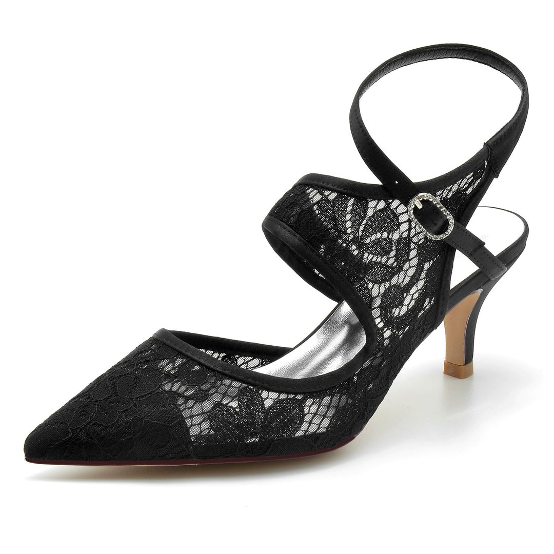 Chaussures de Mariage pour Femmes en Dentelle et Maille, Chaussures de Mariée à Bout Pointu et Boucle