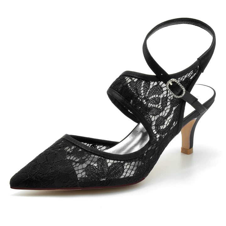 Chaussures de Mariage pour Femmes en Dentelle et Maille, Chaussures de Mariée à Bout Pointu et Boucle