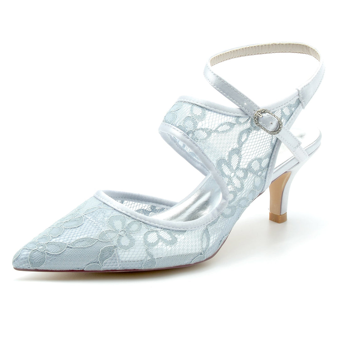 Chaussures de Mariage pour Femmes en Dentelle et Maille, Chaussures de Mariée à Bout Pointu et Boucle
