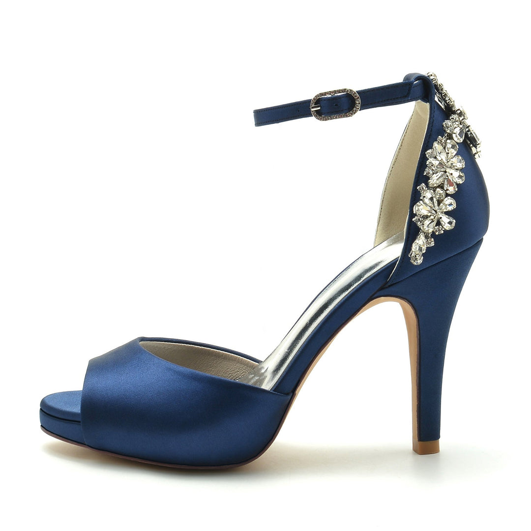 Chaussures de Mariage pour Femmes à Bout Ouvert et Talons Hauts avec Strass