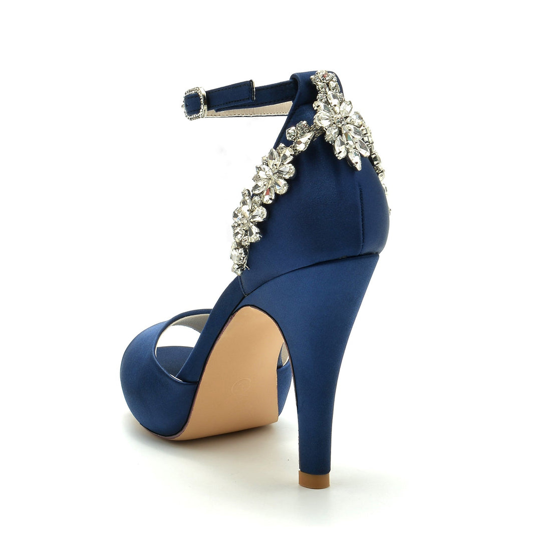 Chaussures de Mariage pour Femmes à Bout Ouvert et Talons Hauts avec Strass