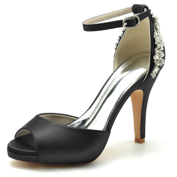 Chaussures de Mariage pour Femmes à Bout Ouvert et Talons Hauts avec Strass