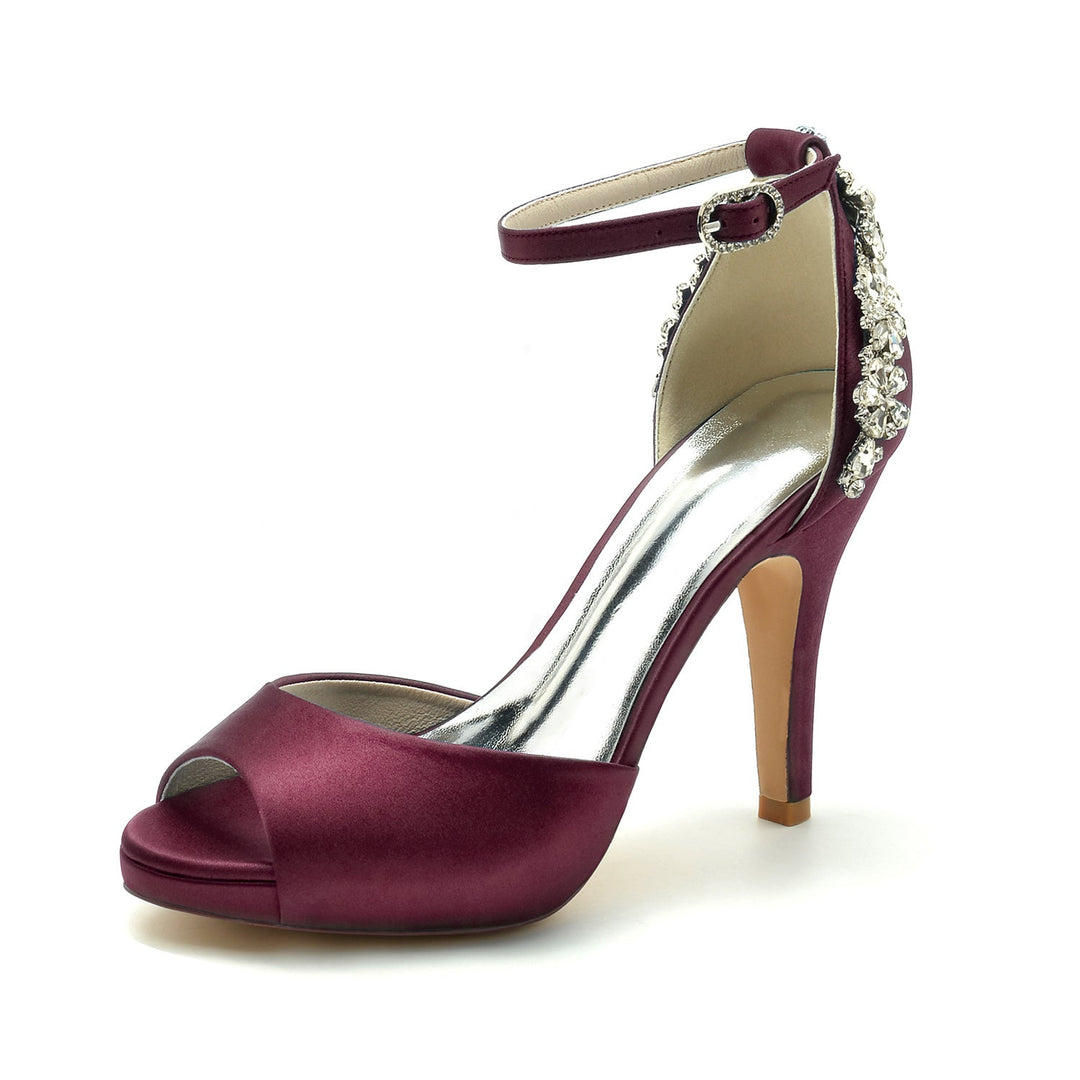 Chaussures de Mariage pour Femmes à Bout Ouvert et Talons Hauts avec Strass