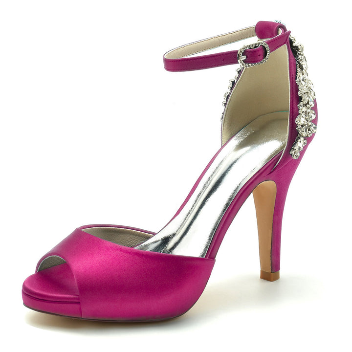 Chaussures de Mariage pour Femmes à Bout Ouvert et Talons Hauts avec Strass