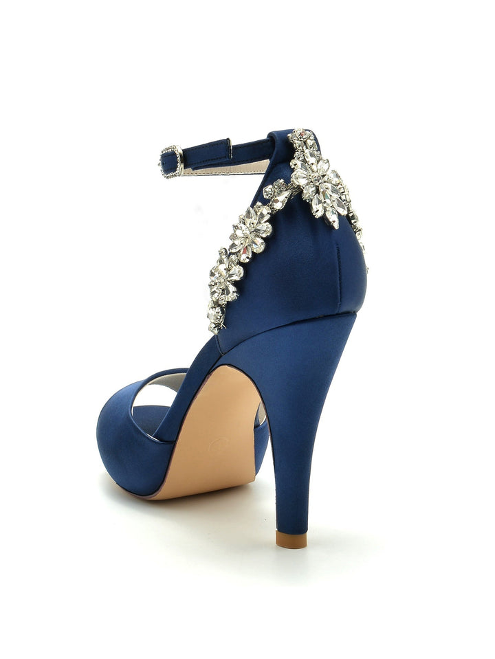 Chaussures de Mariage pour Femmes, Chaussures de Mariée à Talon Aiguille et Bout Ouvert avec Strass