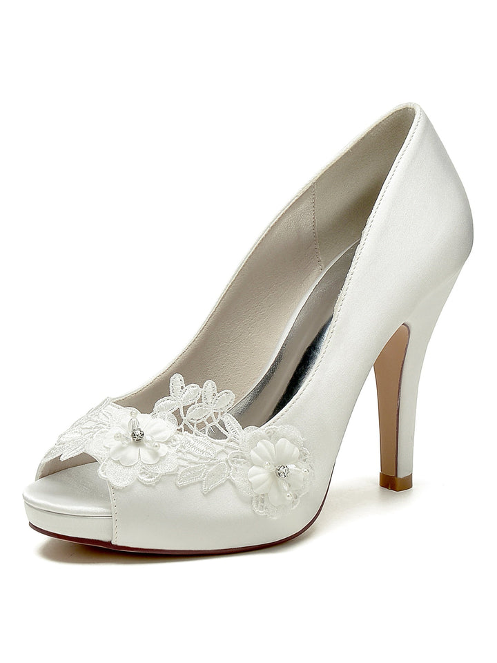 Chaussures de Mariage pour Femmes en Dentelle à Talons Hauts et à Bout Ouvert