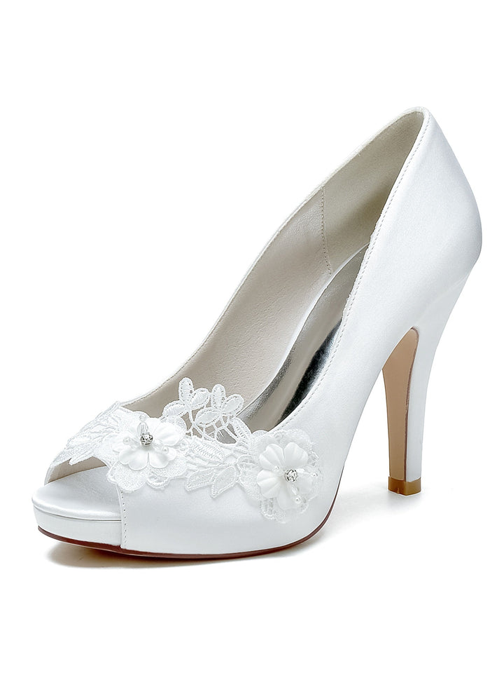 Chaussures de Mariage pour Femmes en Dentelle à Talons Hauts et à Bout Ouvert