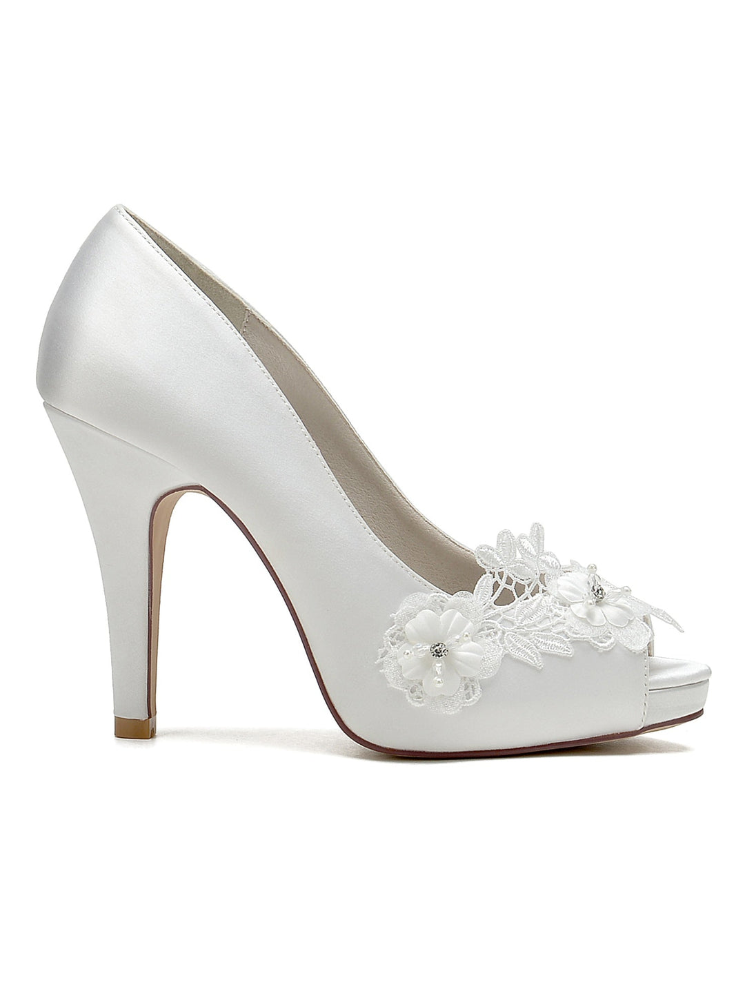 Chaussures de Mariage pour Femmes en Dentelle à Talons Hauts et à Bout Ouvert
