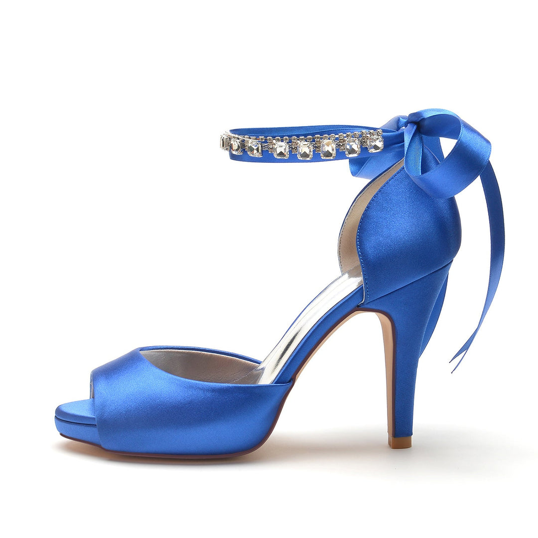 Chaussures de Mariage pour Femmes Peep Toe Talon Haut Strass Boucle de Nœud Chaussures de Mariée