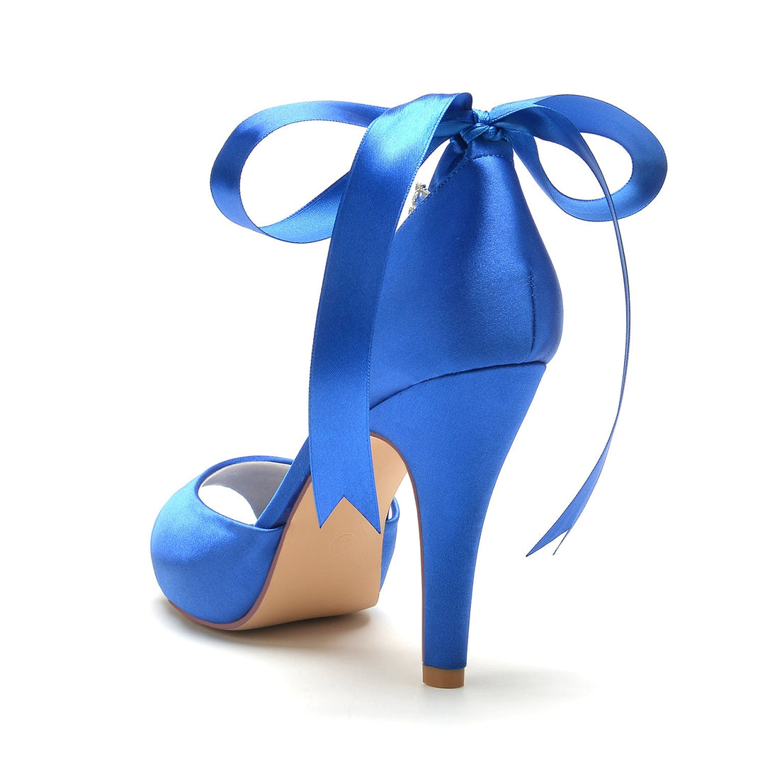 Chaussures de Mariage pour Femmes Peep Toe Talon Haut Strass Boucle de Nœud Chaussures de Mariée