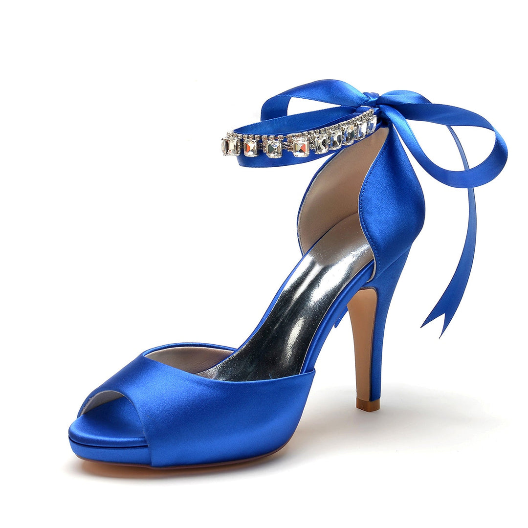 Chaussures de Mariage pour Femmes Peep Toe Talon Haut Strass Boucle de Nœud Chaussures de Mariée