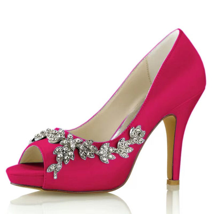 Chaussures de Mariage pour Femmes, Chaussures de Mariée Minimalistes à Talons Hauts et Bout Ouvert avec Strass