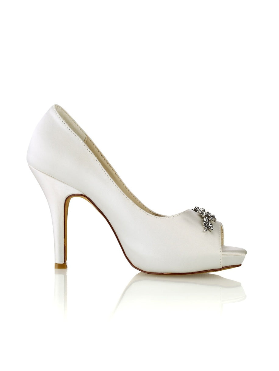 Chaussures de Mariage pour Femmes, Chaussures de Mariée à Talons Hauts et Bout Ouvert avec Strass