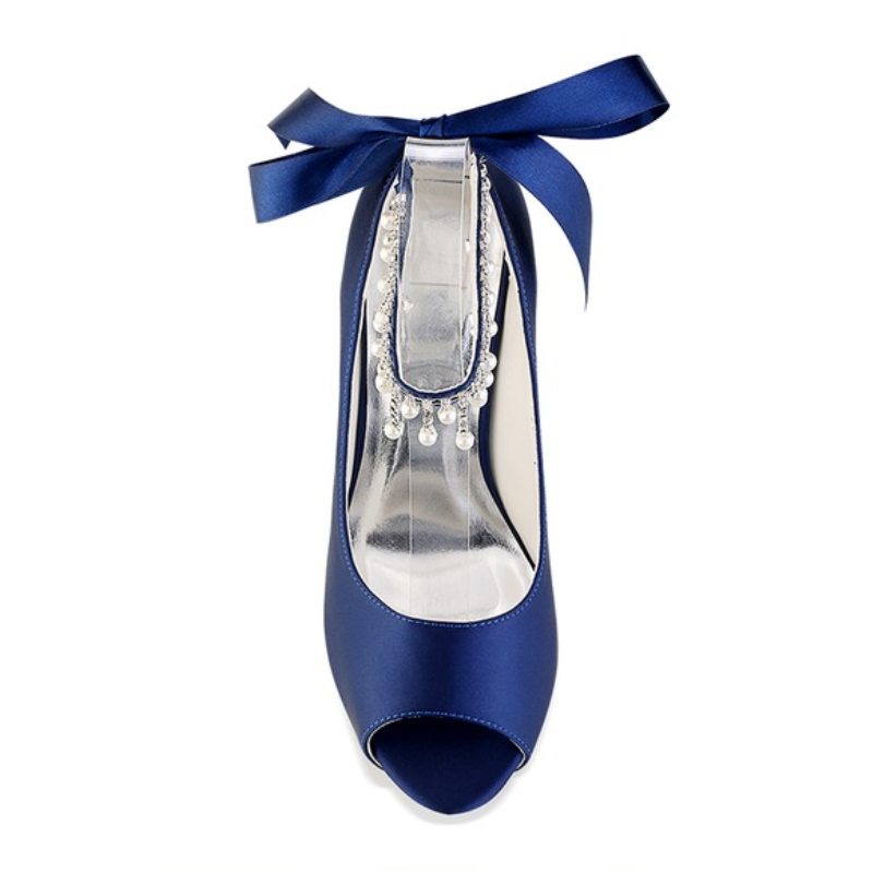Chaussures de Mariage pour Femmes, Chaussures de Mariée à Talons Hauts et Bout Ouvert avec Boucle et Nœud en Perles Imitation