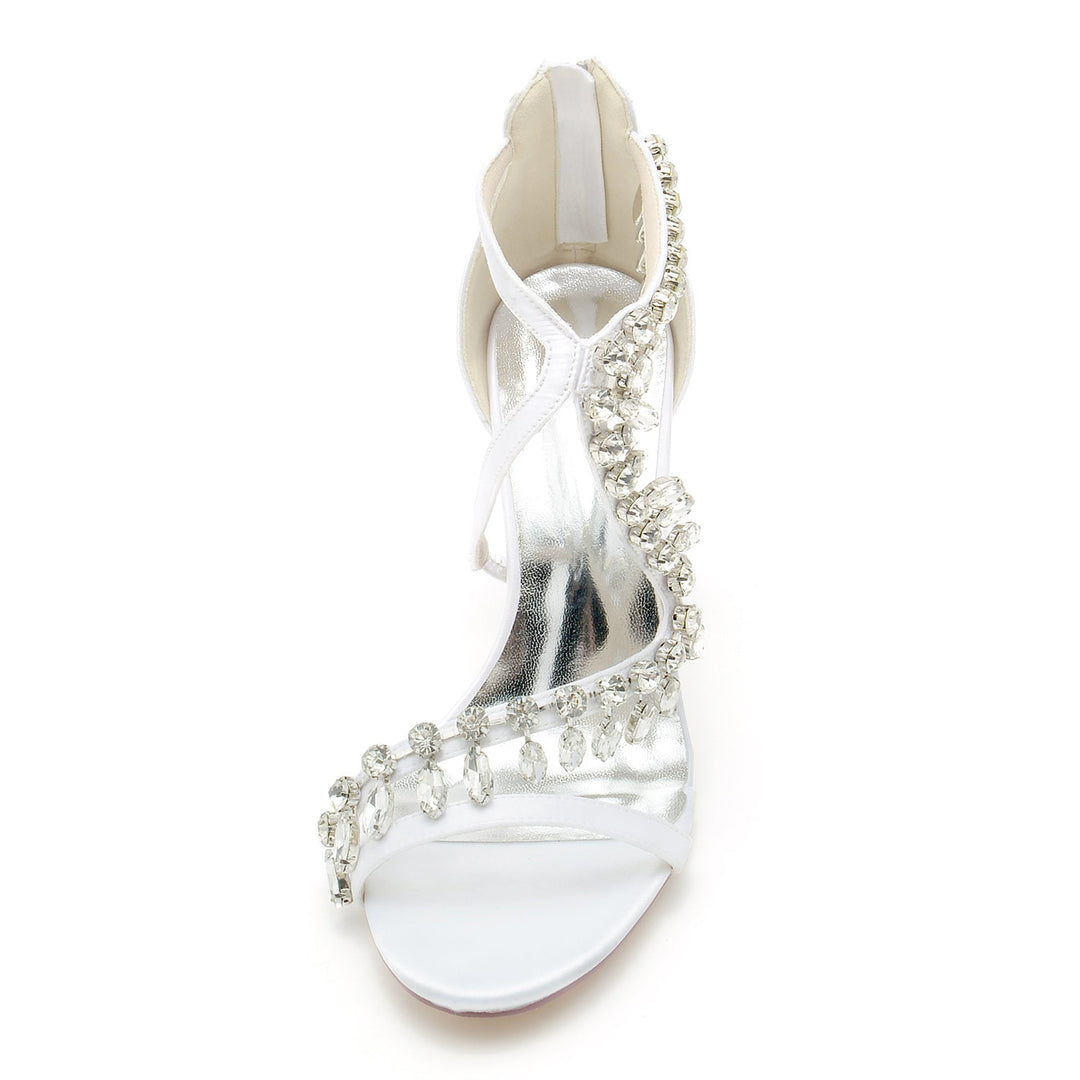 Chaussures de Mariage pour Femmes, Chaussures de Mariée à Talons Hauts et Bout Ouvert avec Strass Croisés