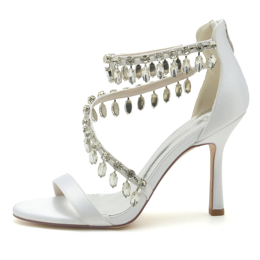 Chaussures de Mariage pour Femmes en Spirale Strass Talon Haut Bout Ouvert Boucle Chaussures de Mariée
