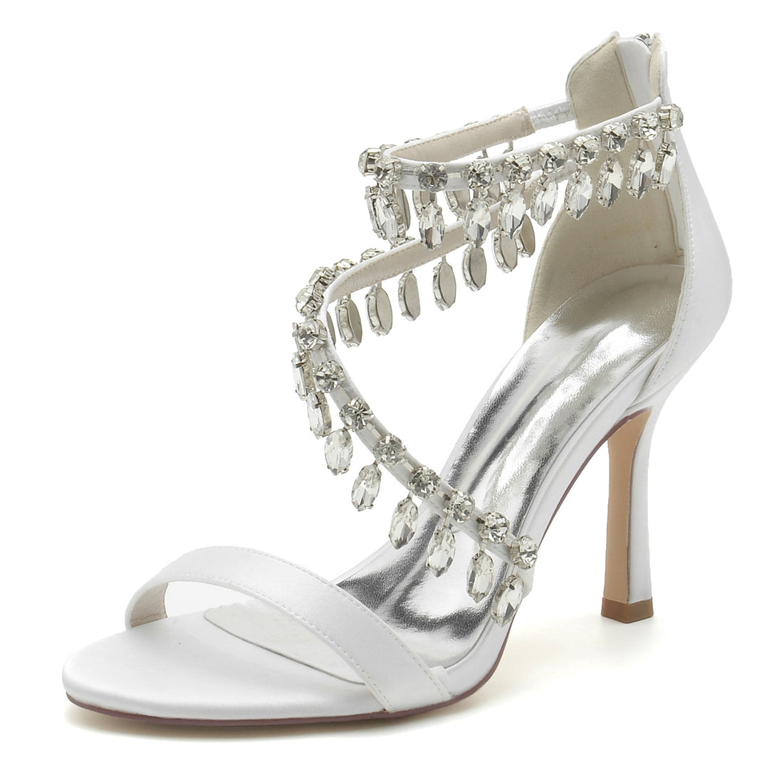 Chaussures de Mariage pour Femmes en Spirale Strass Talon Haut Bout Ouvert Boucle Chaussures de Mariée