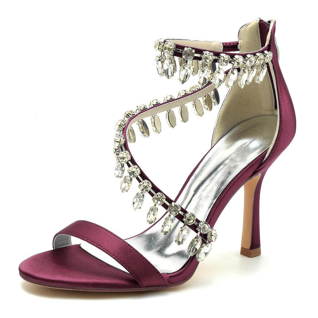 Chaussures de Mariage pour Femmes en Spirale Strass Talon Haut Bout Ouvert Boucle Chaussures de Mariée