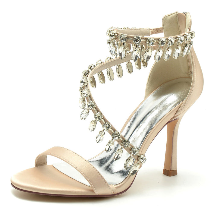 Chaussures de Mariage pour Femmes en Spirale Strass Talon Haut Bout Ouvert Boucle Chaussures de Mariée