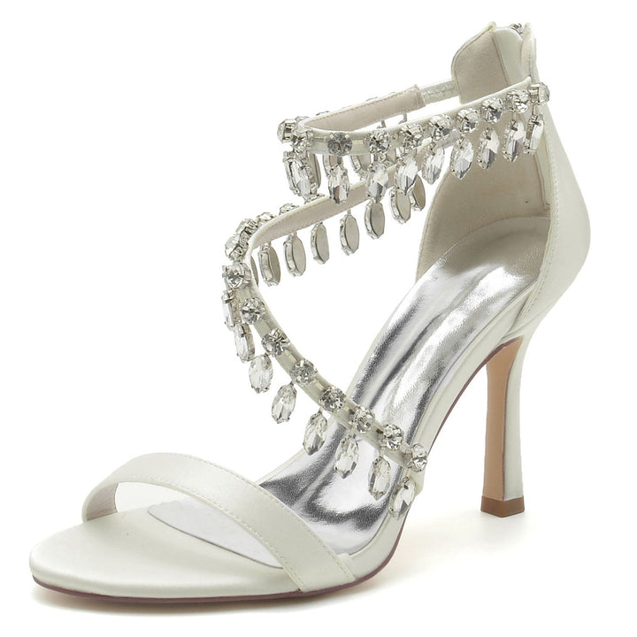 Chaussures de Mariage pour Femmes en Spirale Strass Talon Haut Bout Ouvert Boucle Chaussures de Mariée