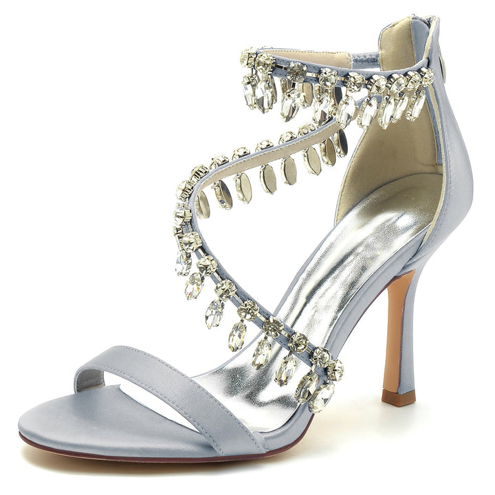 Chaussures de Mariage pour Femmes en Spirale Strass Talon Haut Bout Ouvert Boucle Chaussures de Mariée