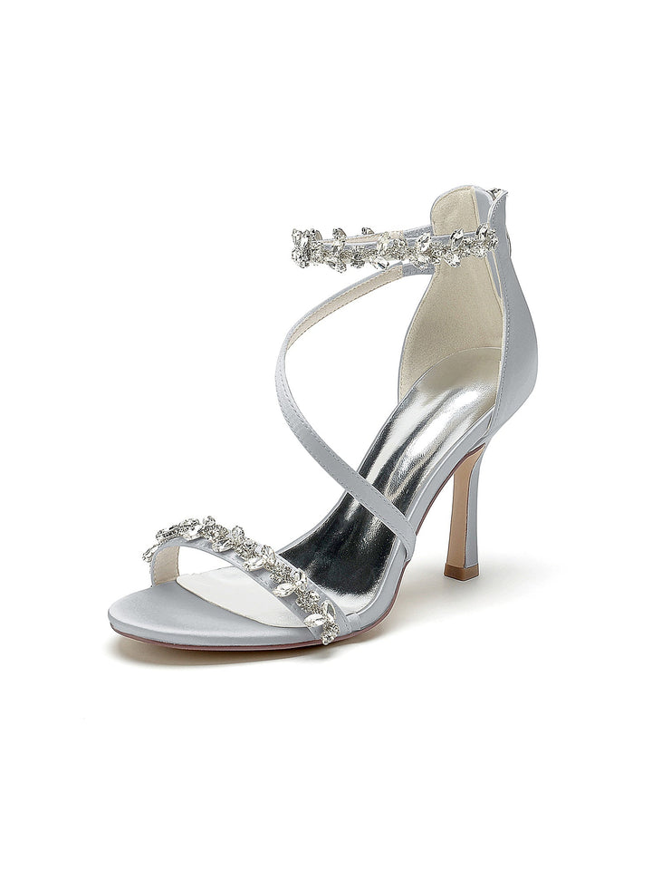 Chaussures de Mariage pour Femmes, Chaussures de Mariée à Talons Hauts et Bout Ouvert avec Strass