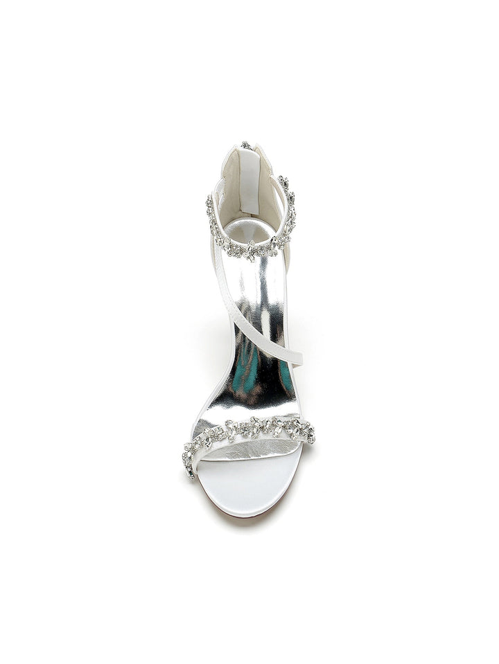 Chaussures de Mariage pour Femmes, Chaussures de Mariée à Talons Hauts et Bout Ouvert avec Strass