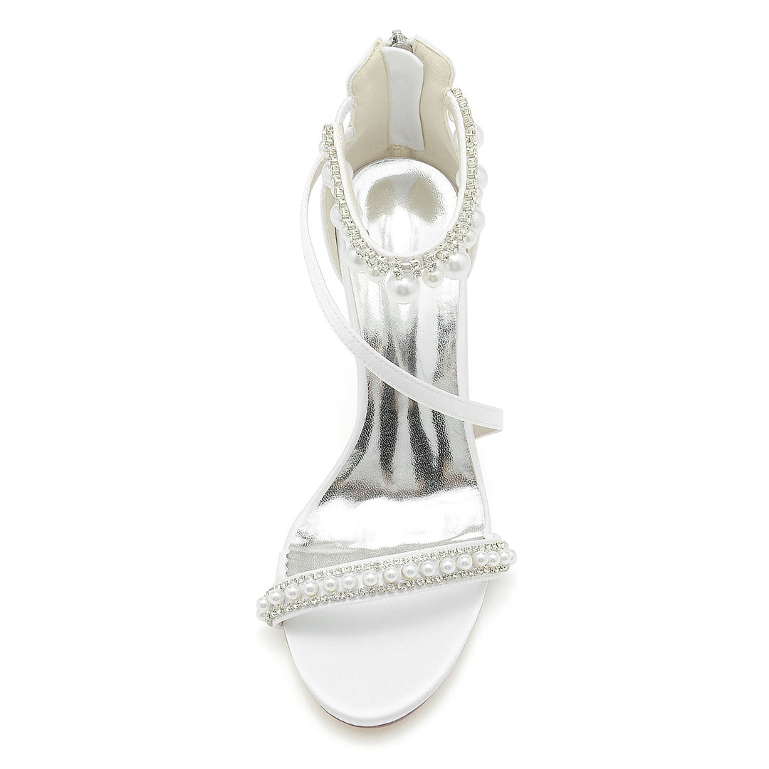 Chaussures de Mariage pour Femmes en Spirale avec Perles et Talons Hauts et Bout Ouvert avec Boucle