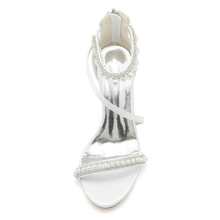 Chaussures de Mariage pour Femmes en Spirale avec Perles et Talons Hauts et Bout Ouvert avec Boucle