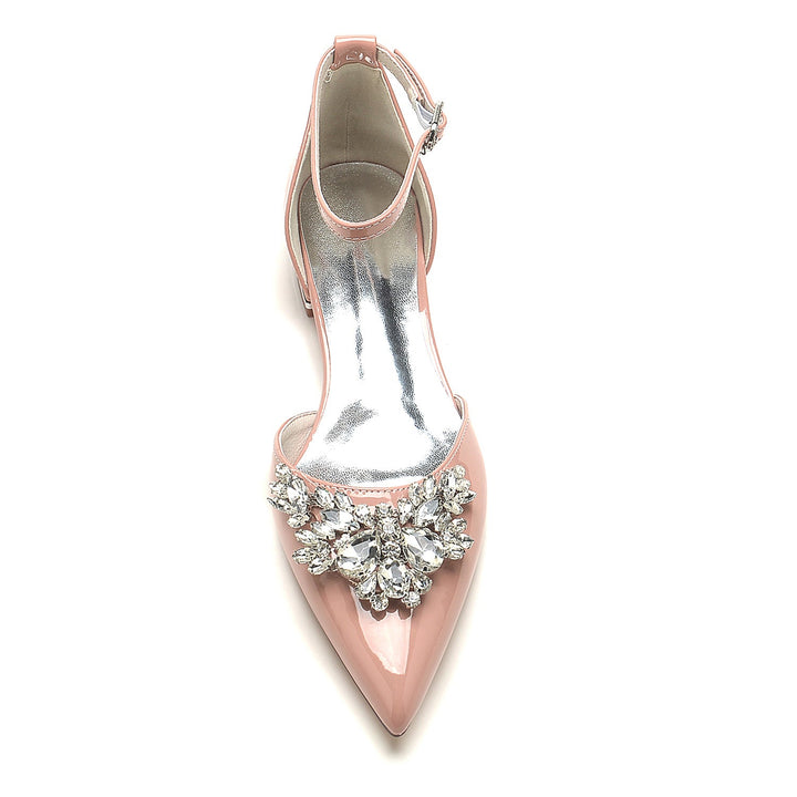 Chaussures de Mariage pour Femmes en Cuir Verni à Strass et Bout Pointu avec Boucle