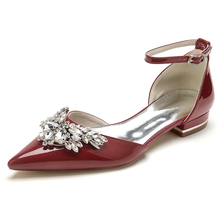 Chaussures de Mariage pour Femmes en Cuir Verni à Strass et Bout Pointu avec Boucle