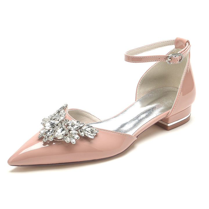 Chaussures de Mariage pour Femmes en Cuir Verni à Strass et Bout Pointu avec Boucle