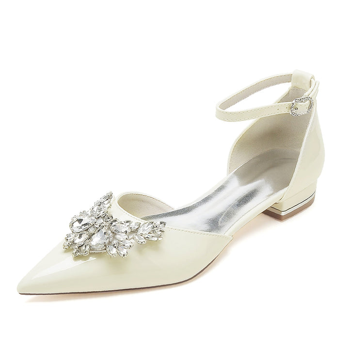 Chaussures de Mariage pour Femmes en Cuir Verni à Strass et Bout Pointu avec Boucle