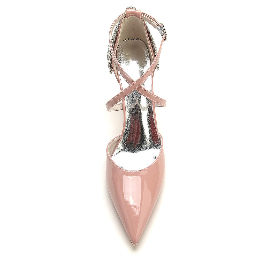 Chaussures de Mariage pour Femmes en Cuir Verni et Strass à Bout Pointu