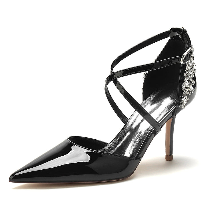 Chaussures de Mariage pour Femmes en Cuir Verni et Strass à Bout Pointu