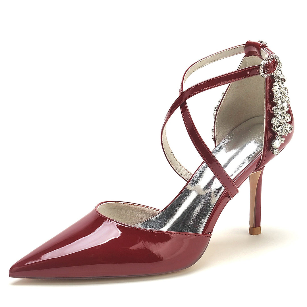 Chaussures de Mariage pour Femmes en Cuir Verni et Strass à Bout Pointu